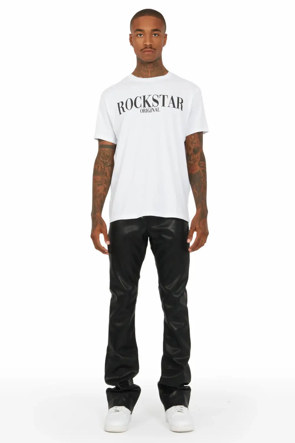 Ricky Black Faux Leather Stacked Jean