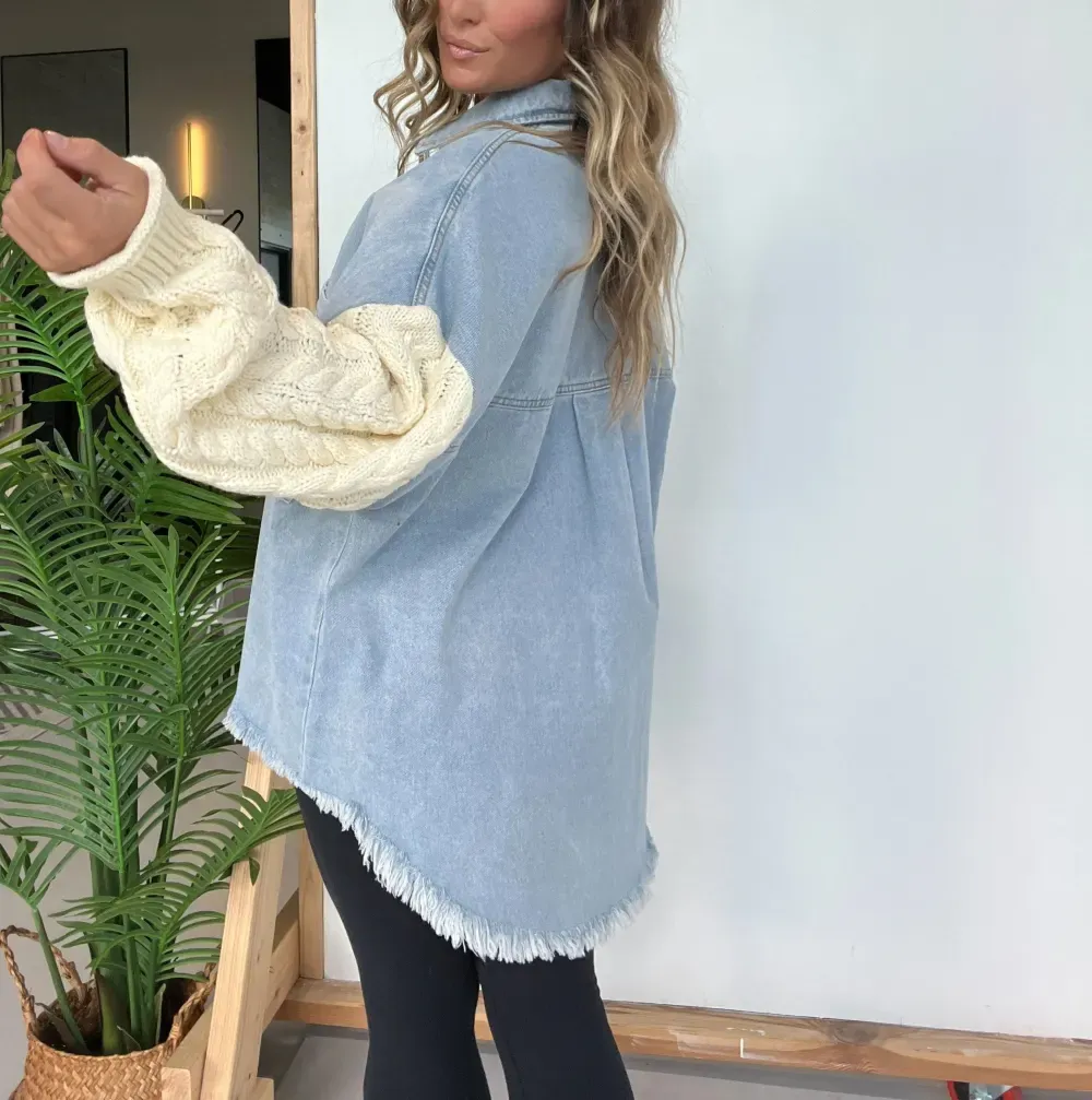 Fall Crush Sweater Sleeve Shacket Denim