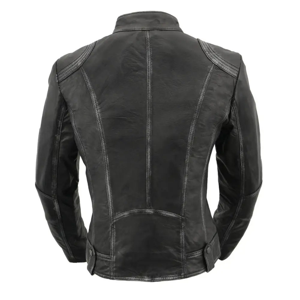Leather SFL2830 Women's Black Sheepskin Scuba Style Fashion Leather Jacket