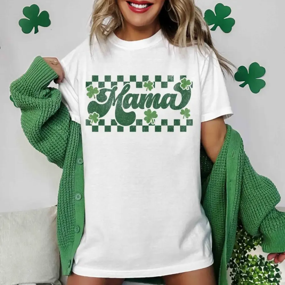 Retro Checkered St Patrick's Day Mama Daddy T-Shirt
