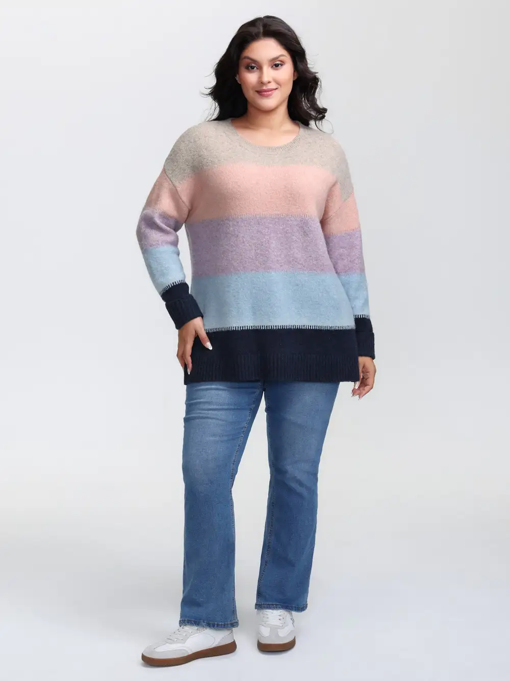 Color Stripes Round Neck Pullover