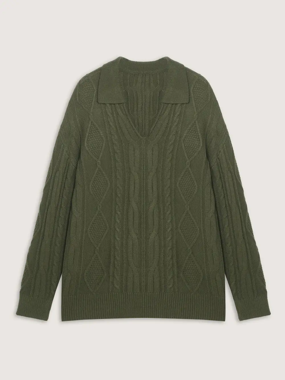 Cable Knit Polo Collar Pullover