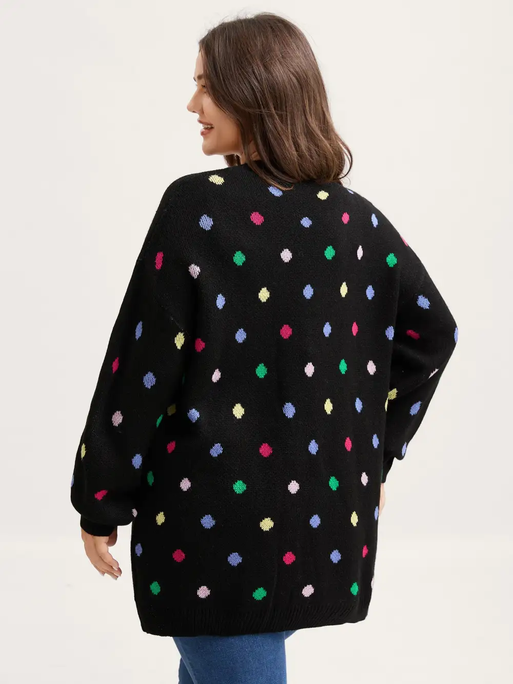 Colorful Polka Dots Pockets Knit Cardigan