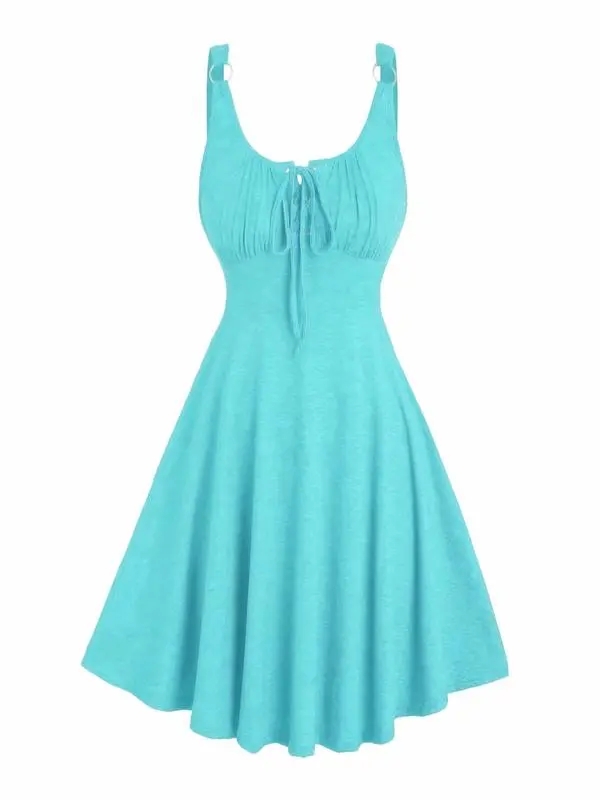 Women's Lace-Up Tie Front A-Line Tank Dress – Casual Summer Style