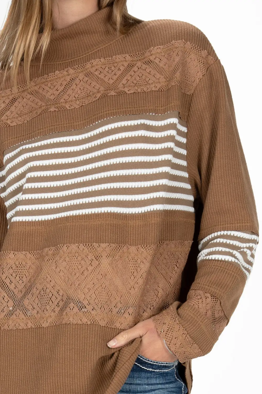 Lace & Stripes Long Sleeve Top