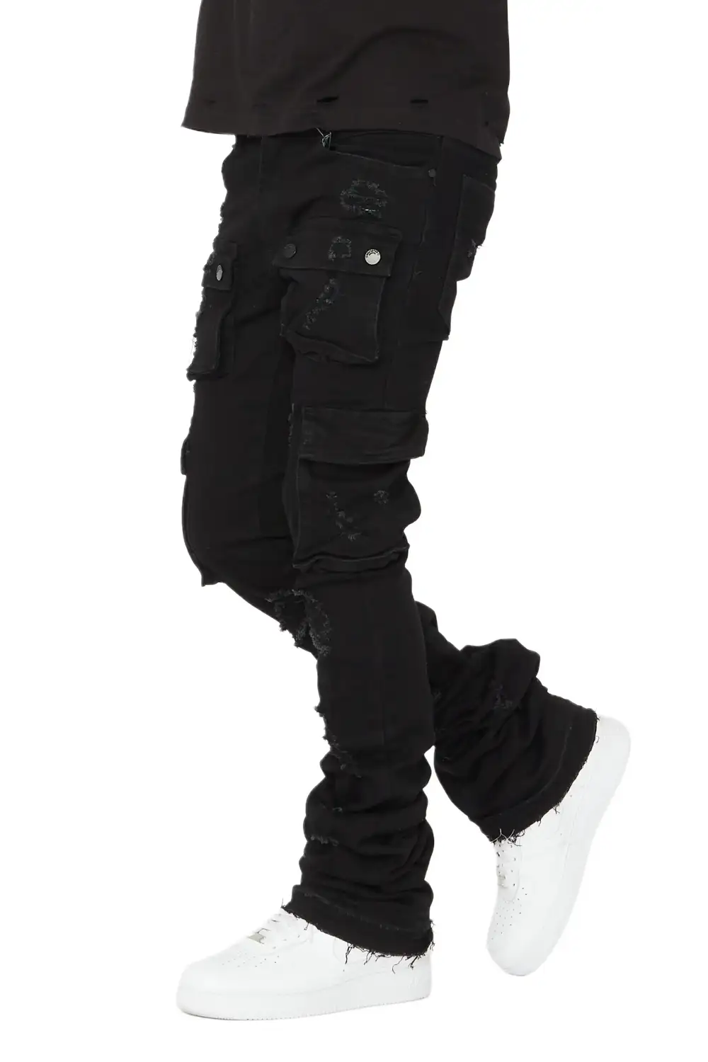 Zaire Black Cargo Super Stacked Flare Jean