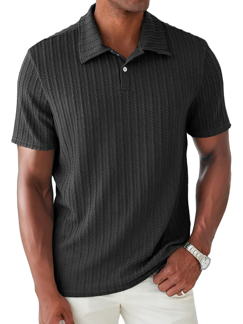 CLEARANCE SALE🔥Men's Daily Jacquard Texture Lapel Button Casual Short Sleeve POLO Shirt