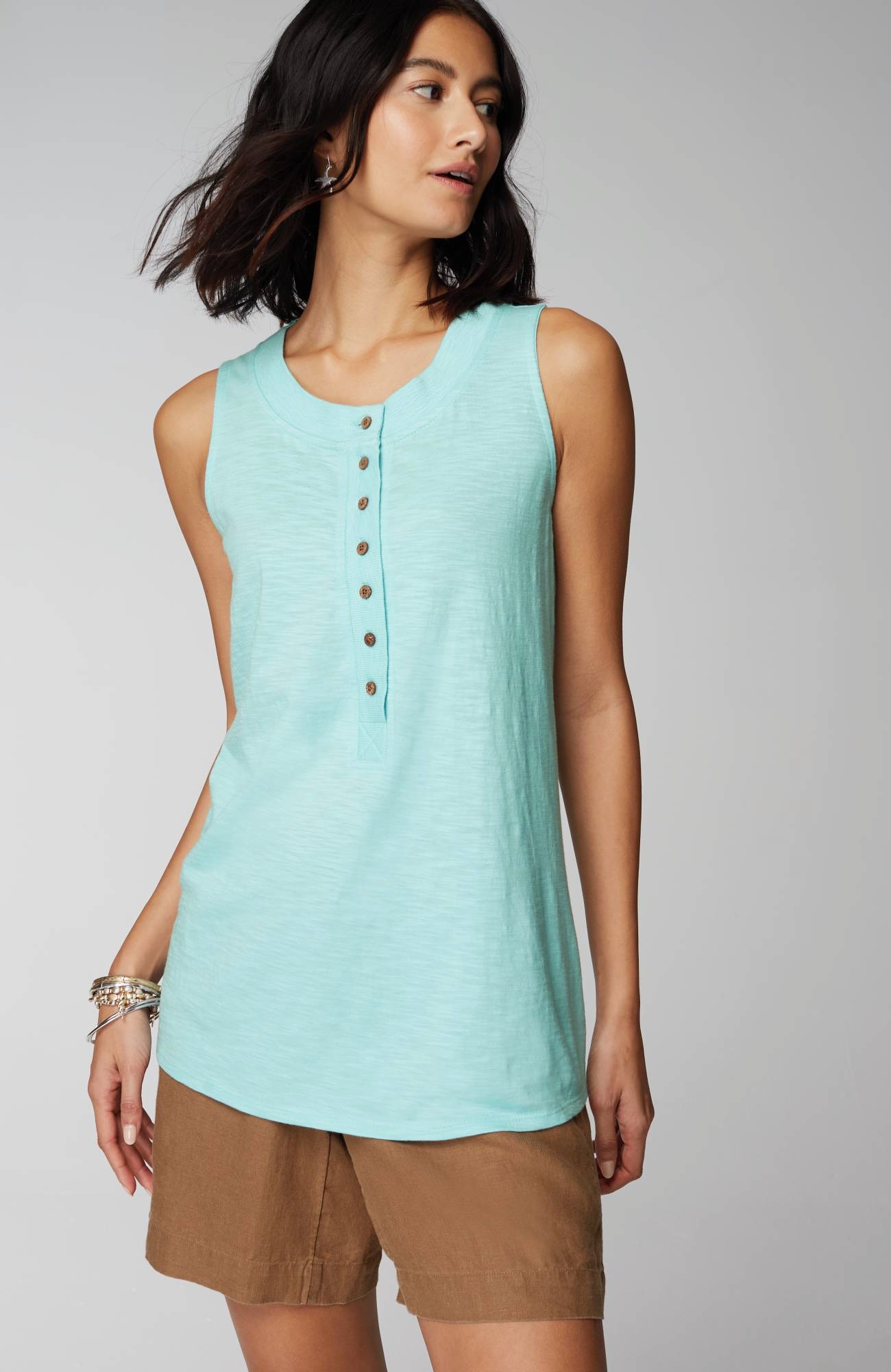 Rib-Trim Henley Tank