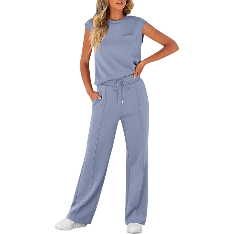 Women's Summer 2 Piece Outfits Casual Sleeveless Sweatsuits Matching Wide Leg Tracksuits Lounge Sets