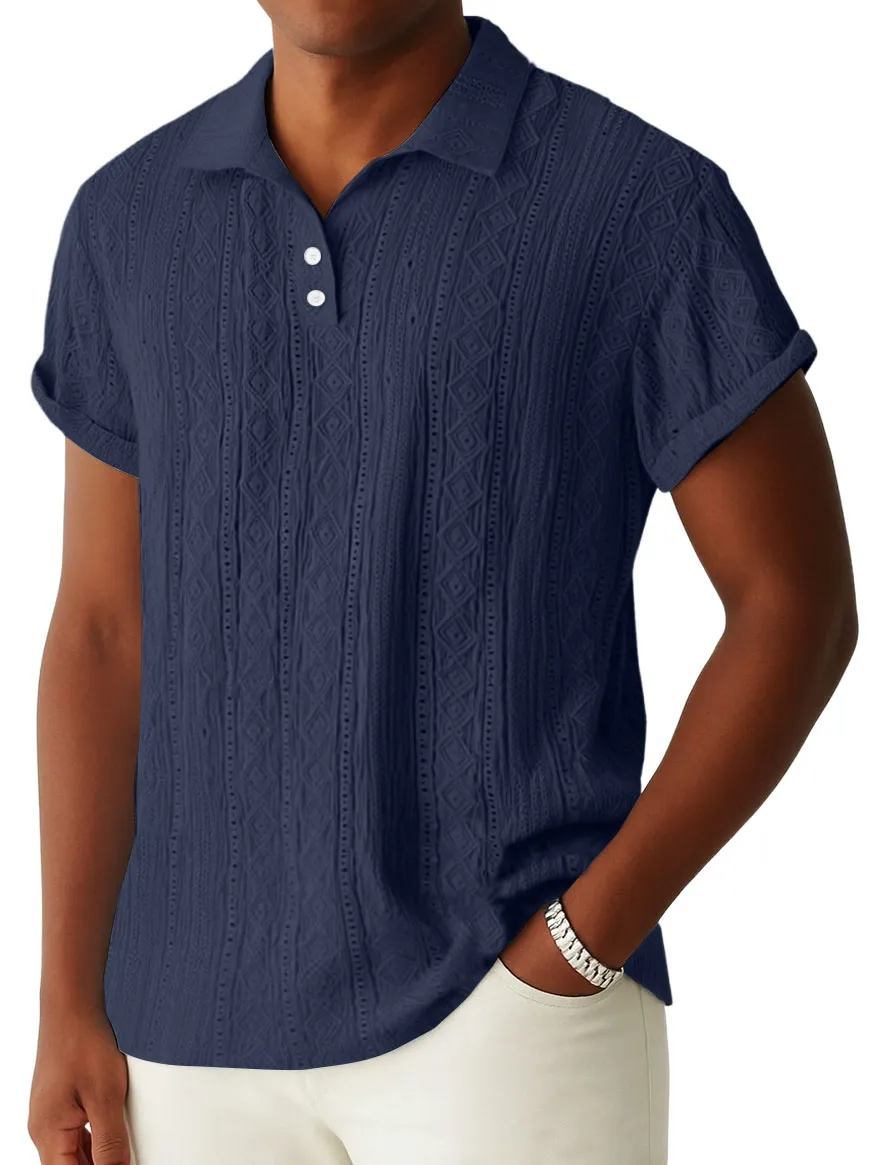 Men's Daily Jacquard Textured Striped Casual Comfortable Polo Tops