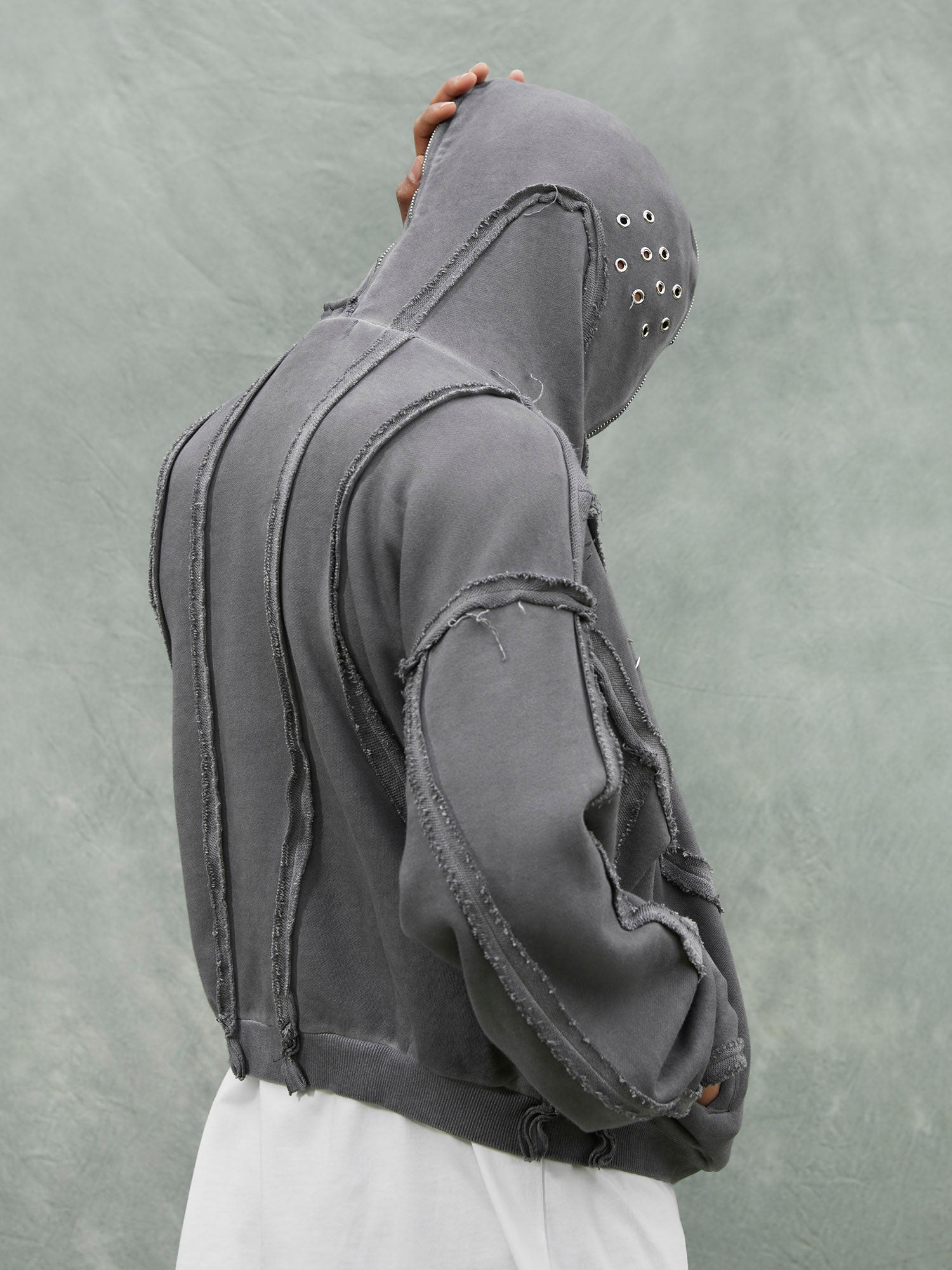 Heavyweight Washed Distressed Full Zip Hoodie - 2057