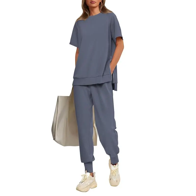 Women's 2-Piece Summer Tracksuit – Short Sleeve Top & Pocket Pants