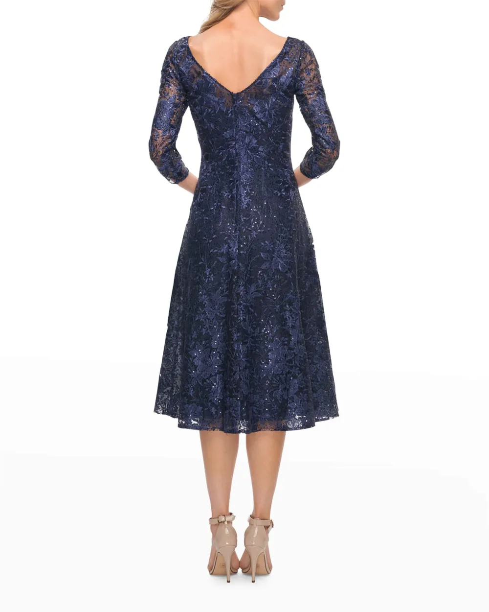 3/4-Sleeve Lace Midi Dress