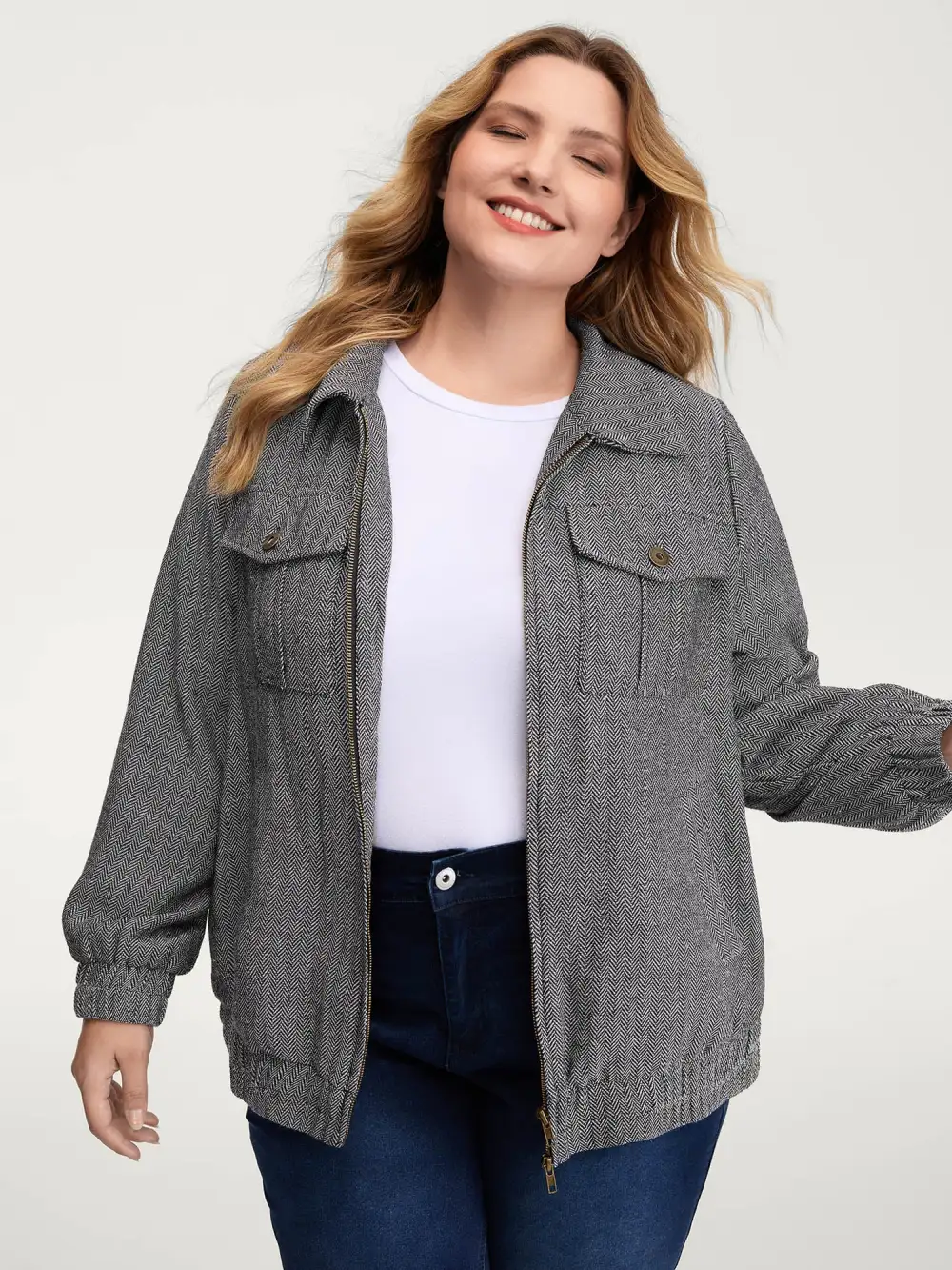 Ribbed Texture Chest Flaps Zipper Jacket