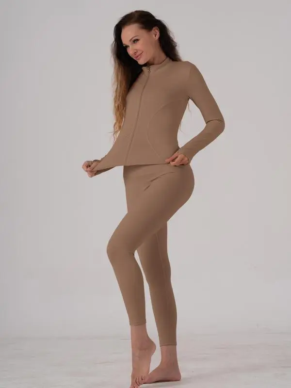 Women’s 2-Piece Activewear – Jacket & High-Waist Leggings for Workout