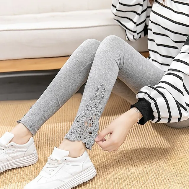 Women's Leggings Capri shorts Black White Grey Fashion Casual Daily Lace Comfort Solid Colored L XL 2XL 3XL 4XL