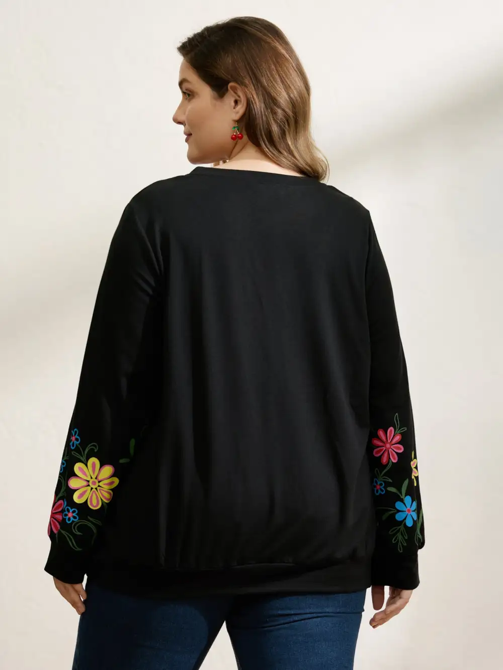Floral Sheer Lined Contrast Sweatshirt