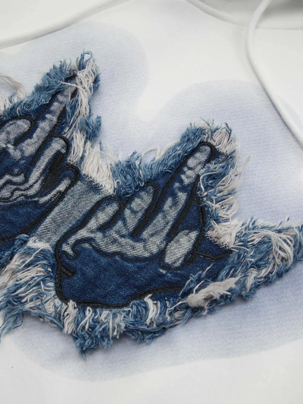 Raw Edge Embroidered Patch Graphic Hoodie