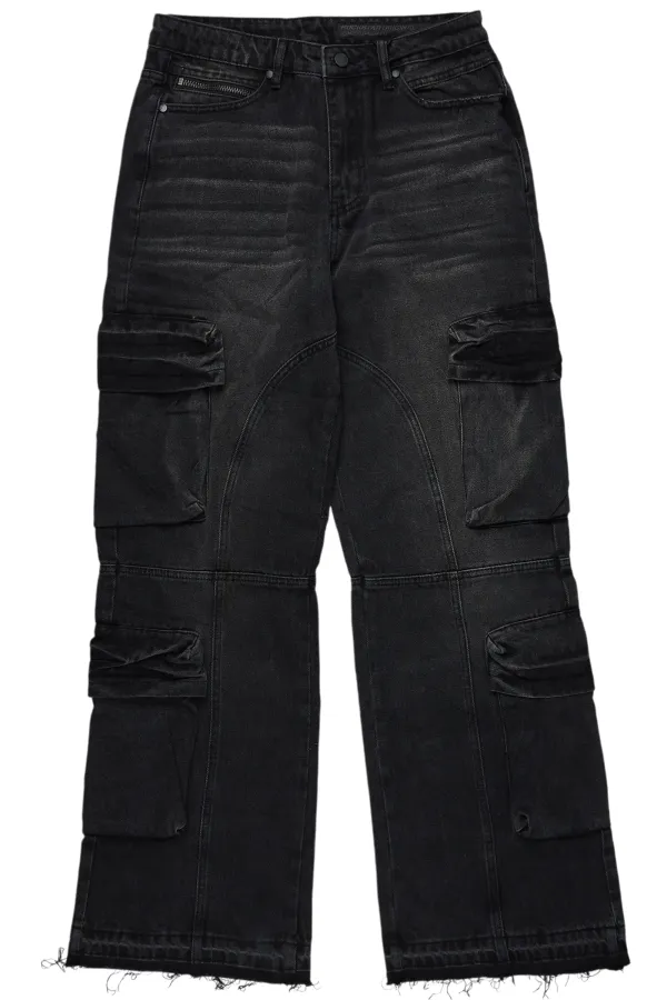 Gregor Black Baggy Fit Cargo Jean