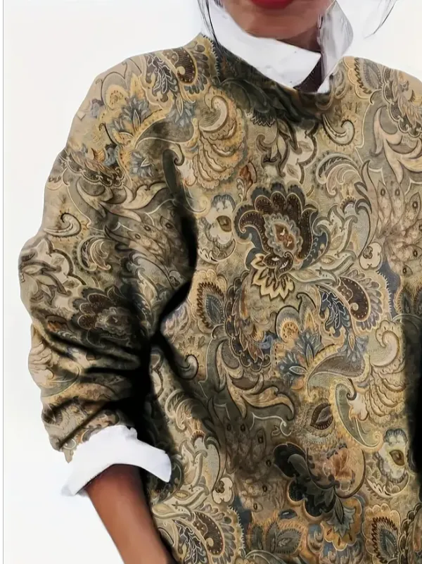 Women's Floral Print Casual Long Sleeve Crew Neck Sweater