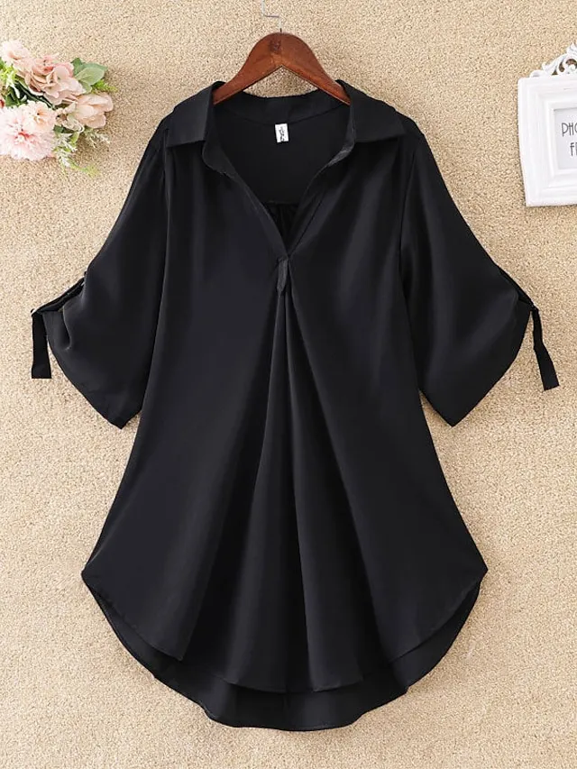 Women's Shirt Blouse Solid Color Black White Yellow Half Sleeve Work Daily Weekend Streetwear Casual Shirt Collar Regular Fit Spring Fall