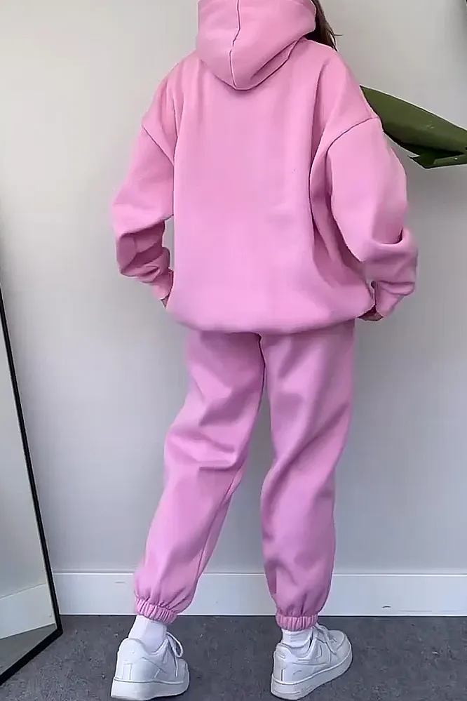 Women's Solid Hooded Sweatshirt and Pants 2-Piece Set