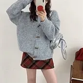 Women's Sweater Cardigan Elegant Fashion Streetwear Pure Color Crew Neck Pocket Knitted Long Sleeve Regular Tops Knit Outdoor Daily Weekend Yellow Light Green Fall Winter