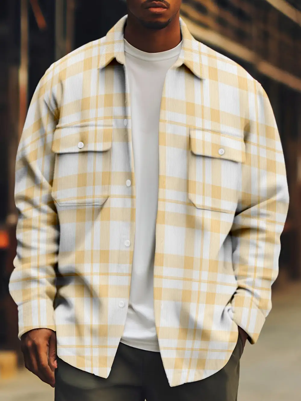 Men's Corduroy Geometric Retro Print Shirt Jacket