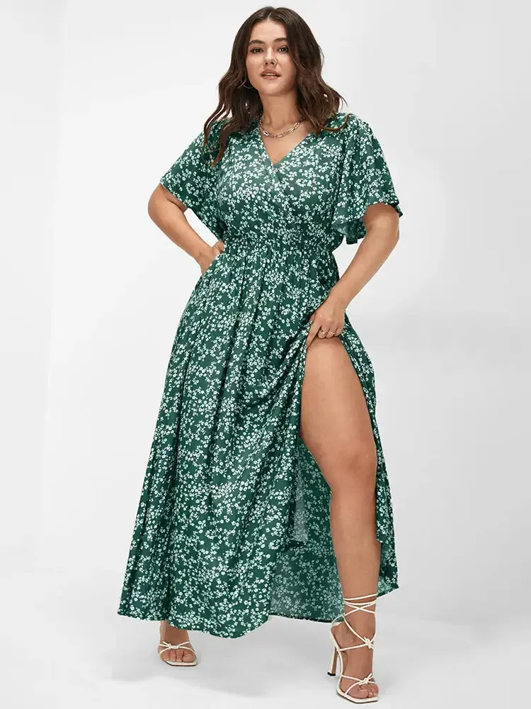 Bloom Dress - Flutter Sleeve Ditsy Floral Pocket Split Maxi Dress