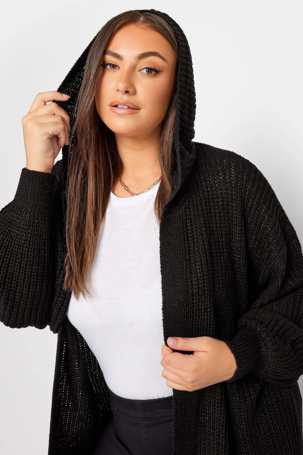 YOURS Curve Khaki Green Hooded Longline Cardigan