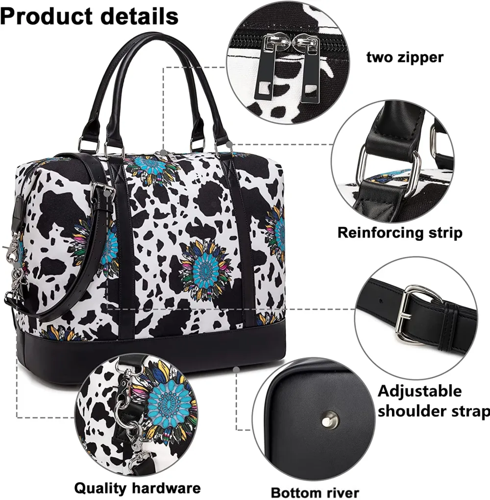 Ladies Canvas Weekender Bag Overnight Carry-on Tote Duffel in Trolley Handle