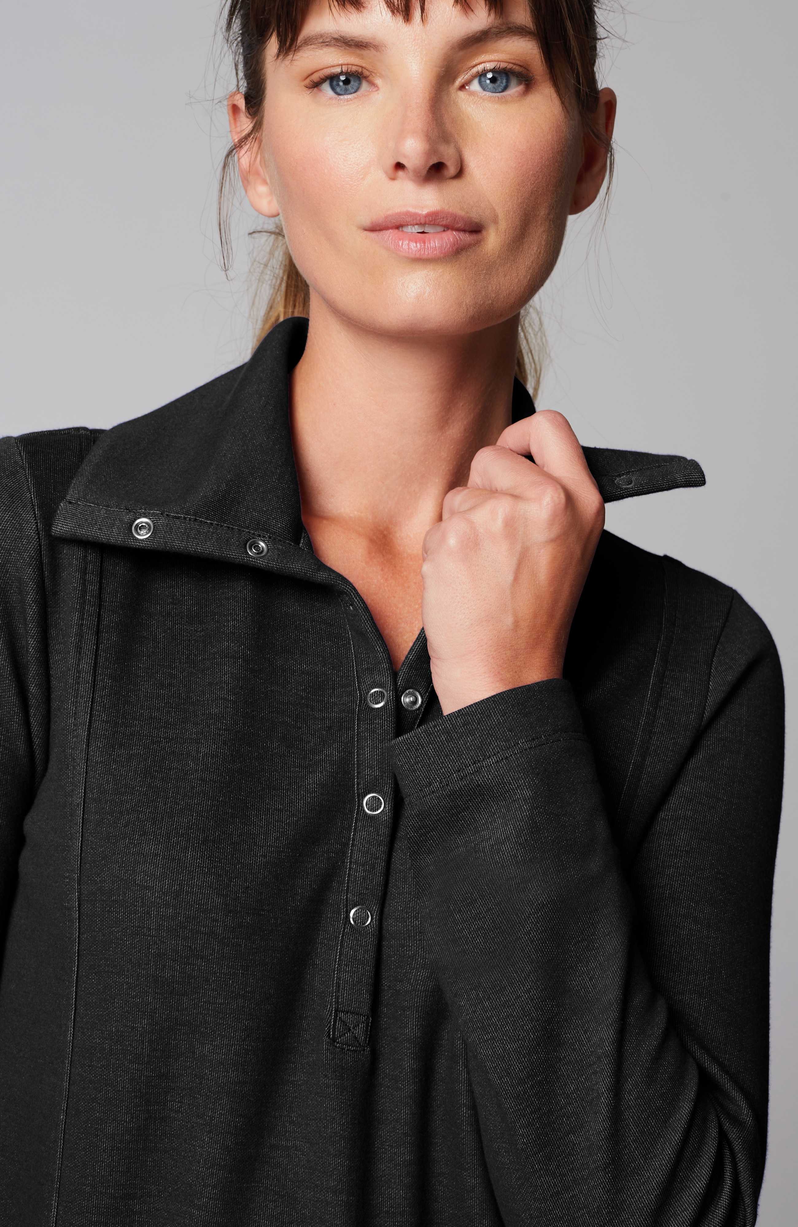 Fit Double-Knit Snap-Collared Tunic