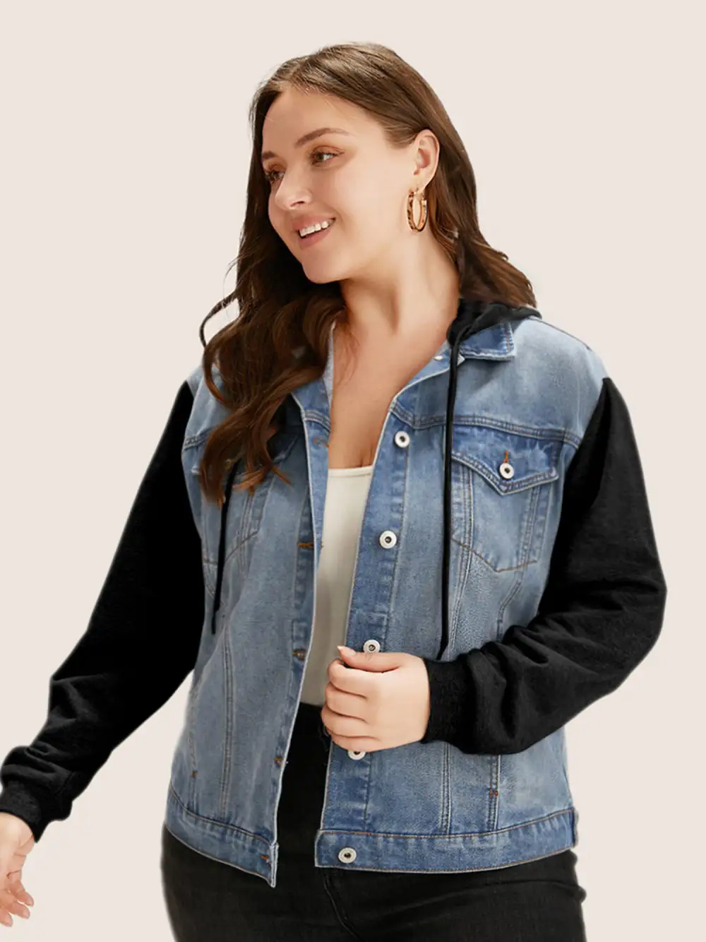 Hooded Patchwork Flap Pocket Denim Jacket