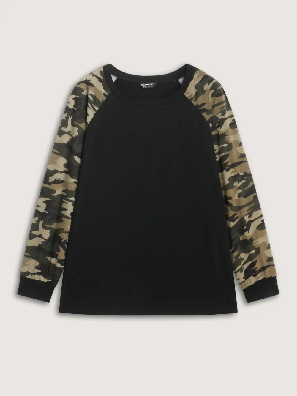 Camouflage Raglan Sleeve Round Neck T-Shirt