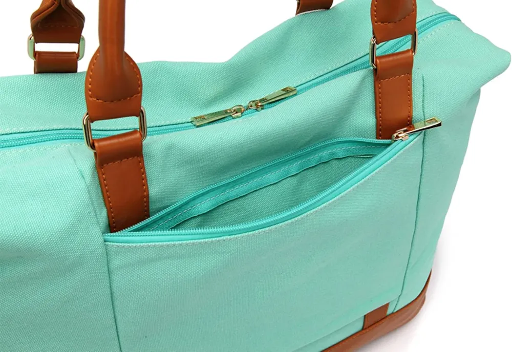 Ladies Canvas Weekender Bag Overnight Carry-on Tote Duffel in Trolley Handle