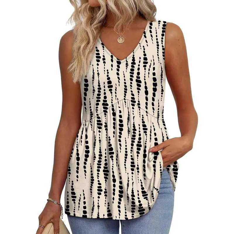 Women’s V-Neck Peplum Tank Top – Flowy, Sleeveless, Stretchy Summer Style