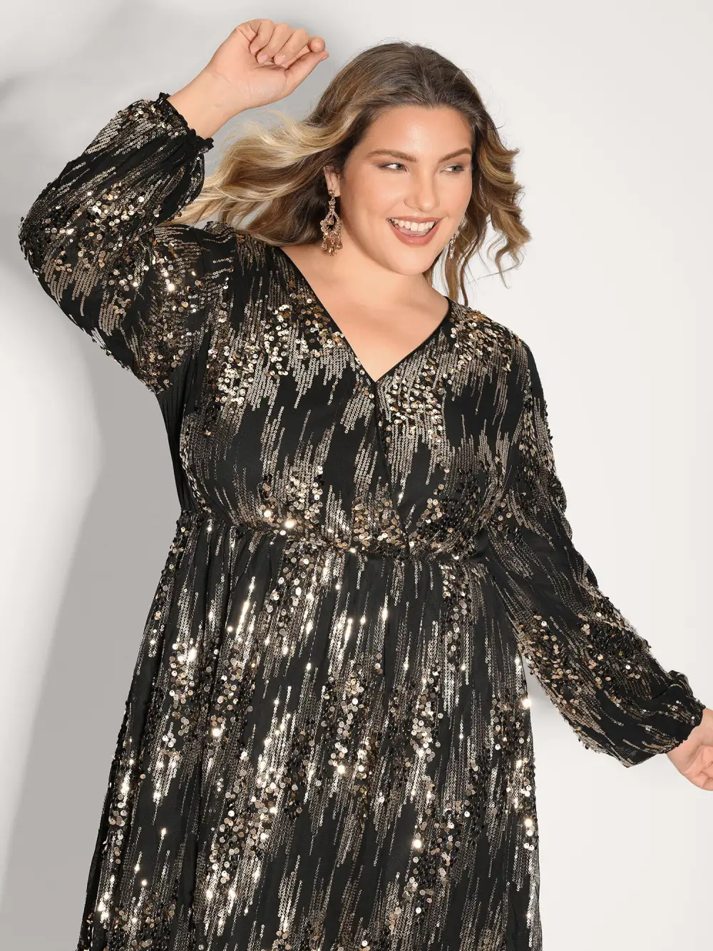Shimmery Gold Silver Sequin Wrap Party Dress