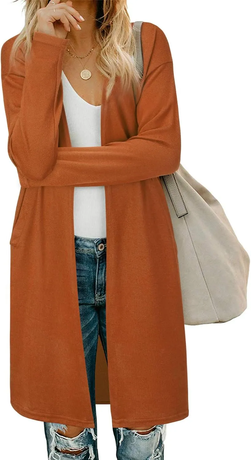 Women's Open Front Cardigan Shirt with Pockets Long Sleeve Lightweight Coat