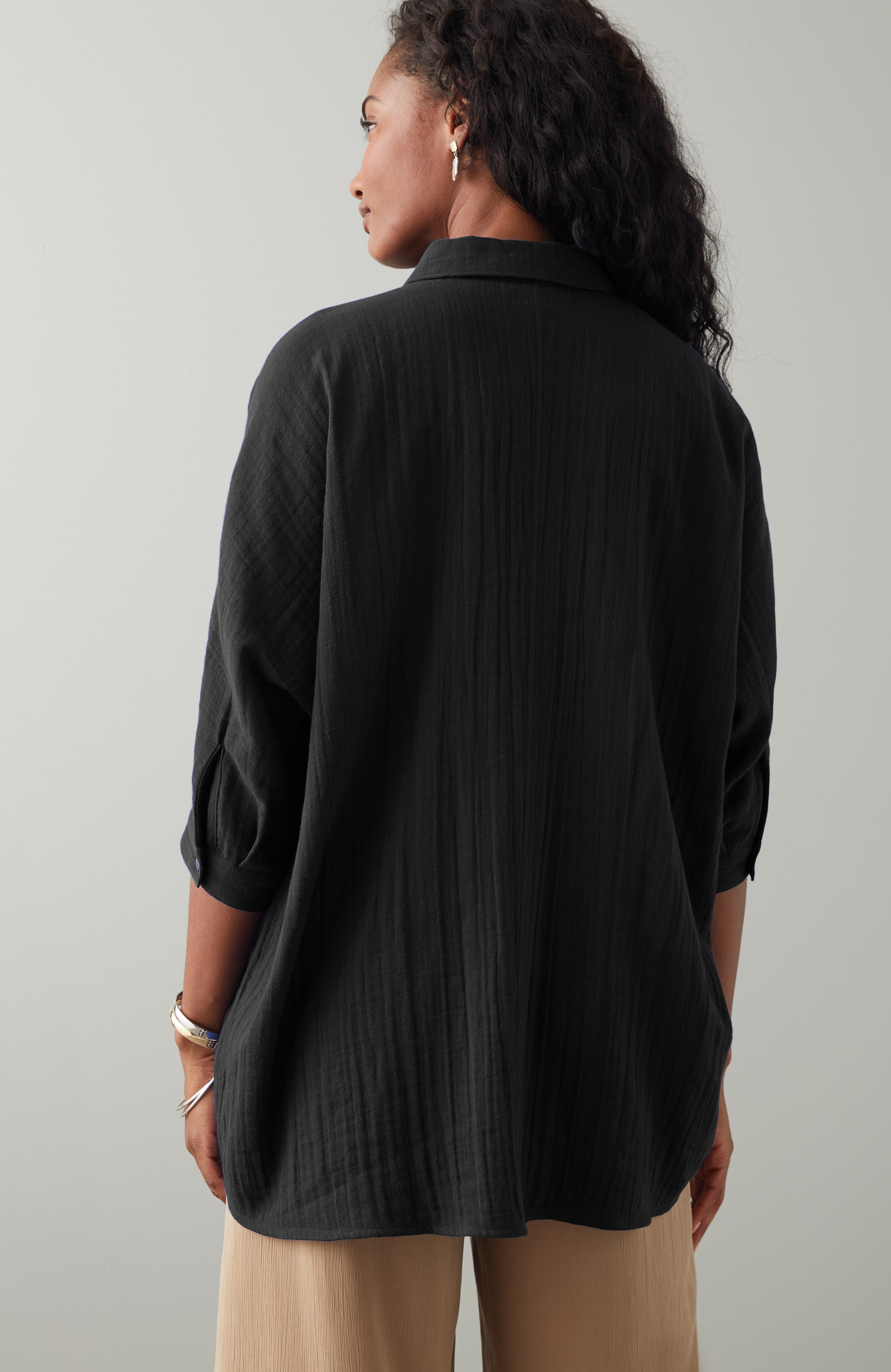 Pure Jill Relaxed Gauze Button-Front Top