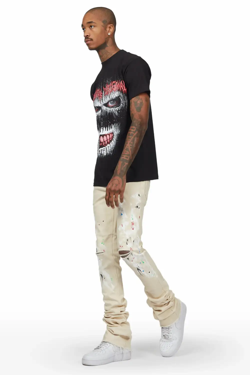 Mart Beige Painter Super Stacked Flare Jean