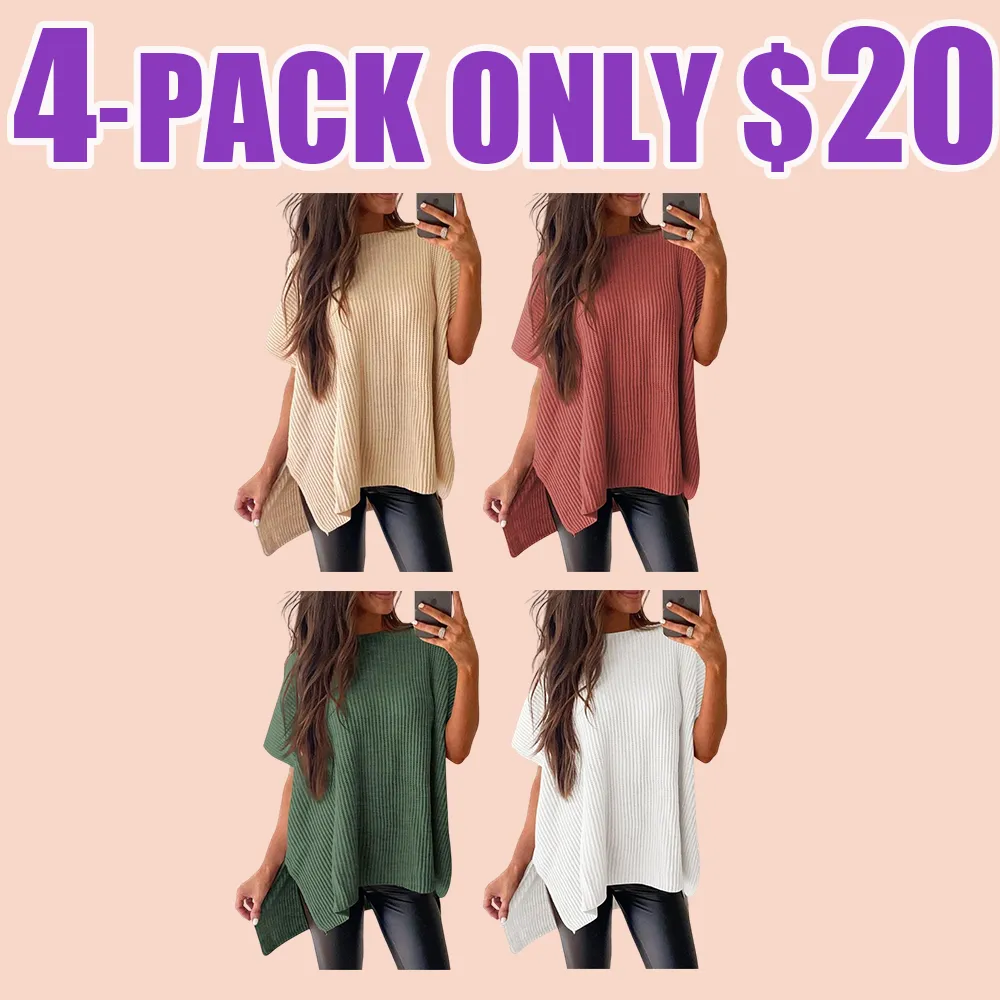 2025 Women's Oversized Knit Sweater – Short Sleeve Summer Pullover Top