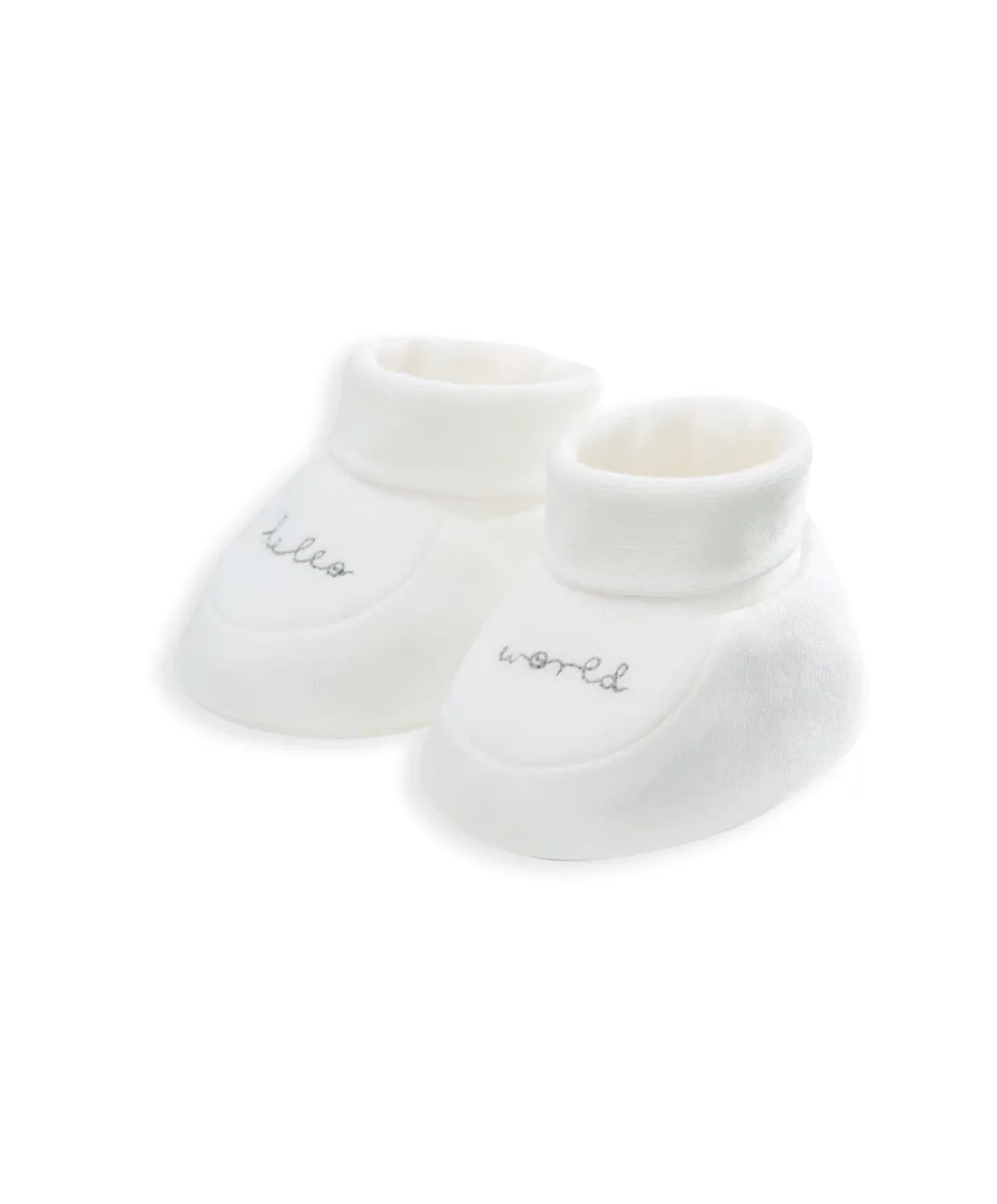 Hello World Hat & Booties - White