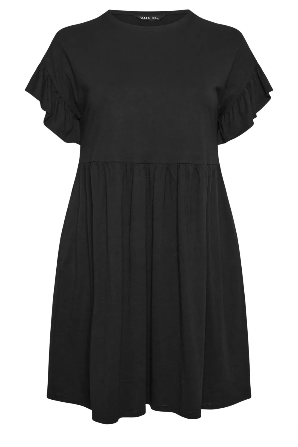 YOURS Curve Black & White Stripe Frill Sleeve Smock Tunic Dress