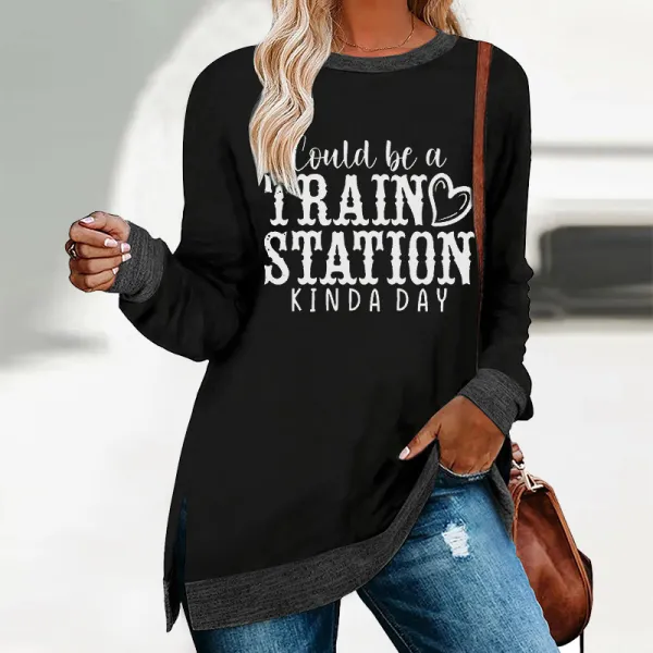 Womens Crewneck Sweatshirts Pullovers Color Block Long Sleeve Sweatershirt Tunic Tops, Dark Grey, Large