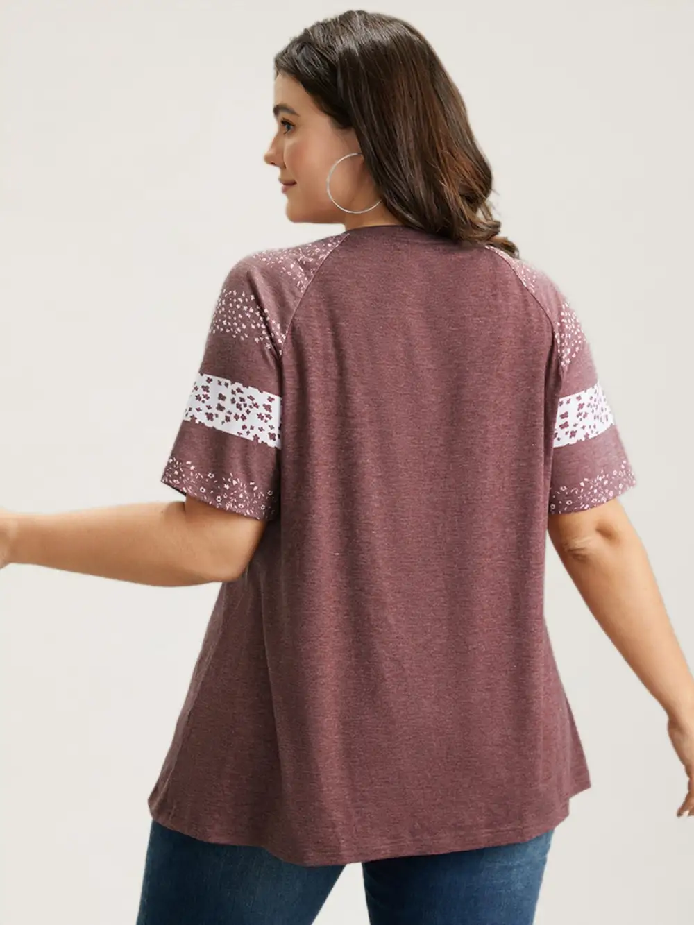 Ditsy Floral Colorblock Contrast Raglan Sleeve T-shirt