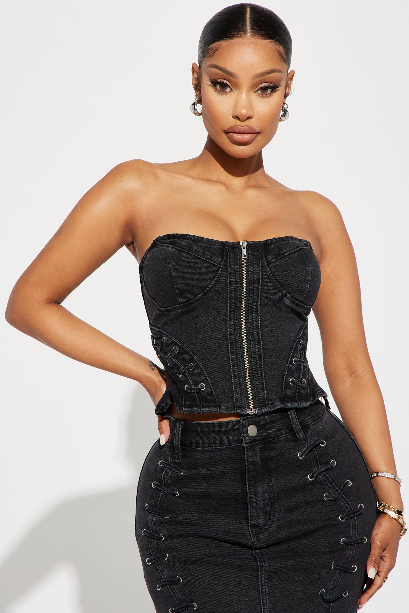 Take Control Denim Skirt Set - Black