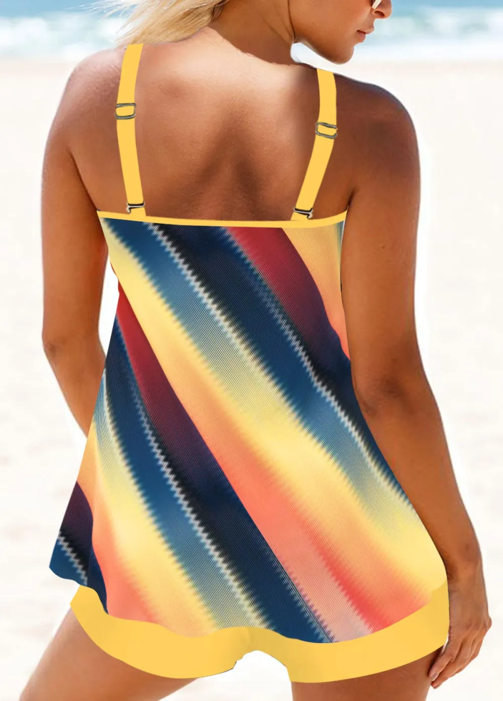 Circular Ring Marble Print Dark Coffee Tankini Set