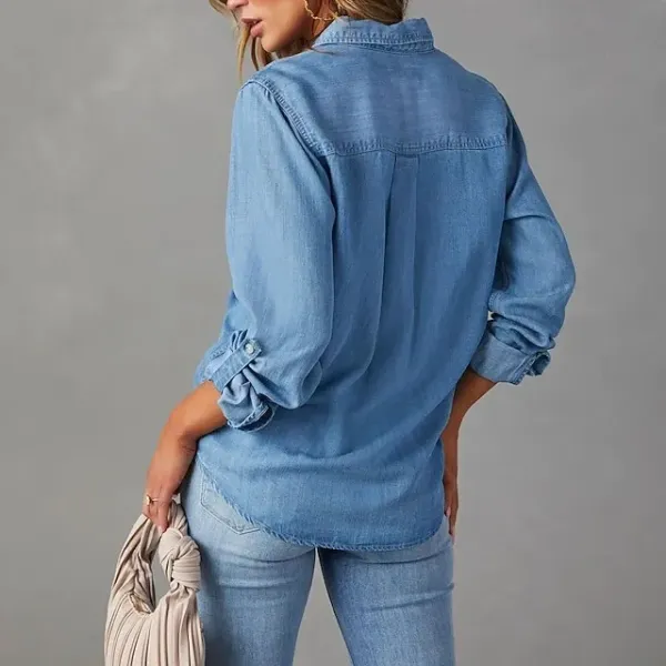 Women's Cotton Blend Denim Shirt Button Down Blouse Solid Color Vintage Tropical Daily Long Sleeve Shirt Button Down Blouse Collar Regular Tops Work Daily Holiday Light Blue Black Dark Blue Dark Gray