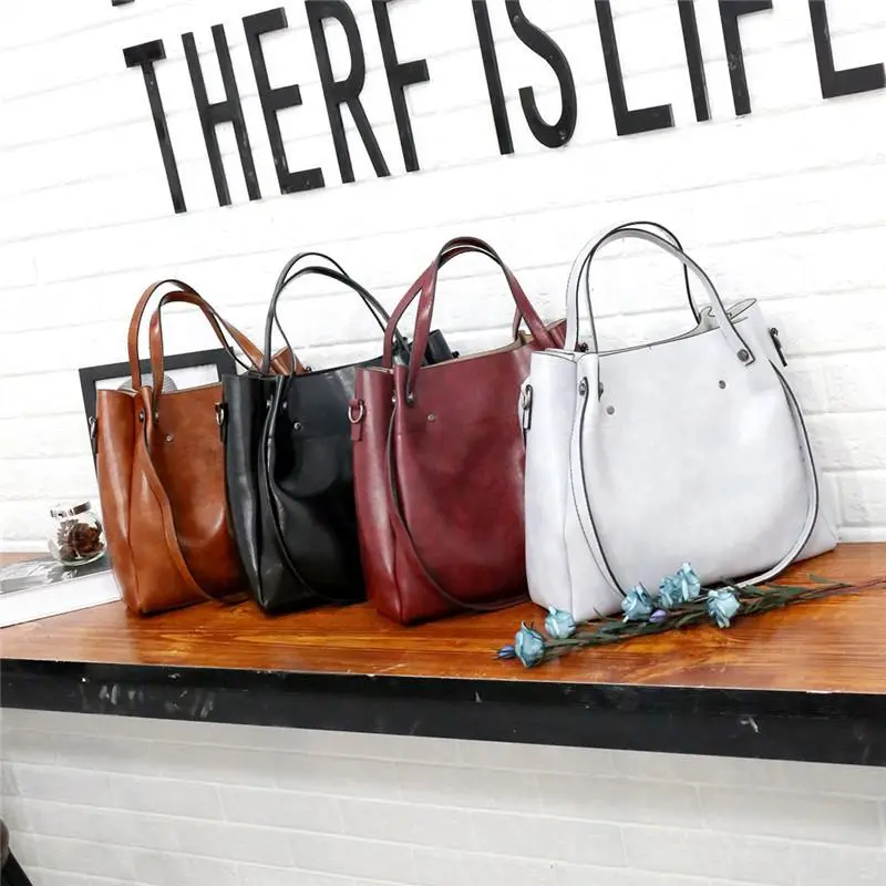 Ladies retro four-piece large-capacity Picture-mother bag, solid color handbag, one-shoulder diagonal bag
