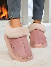 Women's Faux Fur Lined Slip-On Slippers with , Warm Winter Indoor House Shoes for Winter, Bedroom and Cozy Home Wear